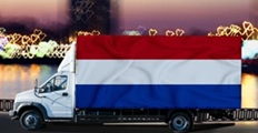 Caminhão de transporte com bandeira da Holanda